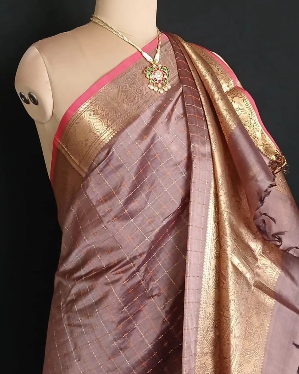 Silk-Cotton Kanchi Handweave with Zari - (SCHZ0020) - Image 6