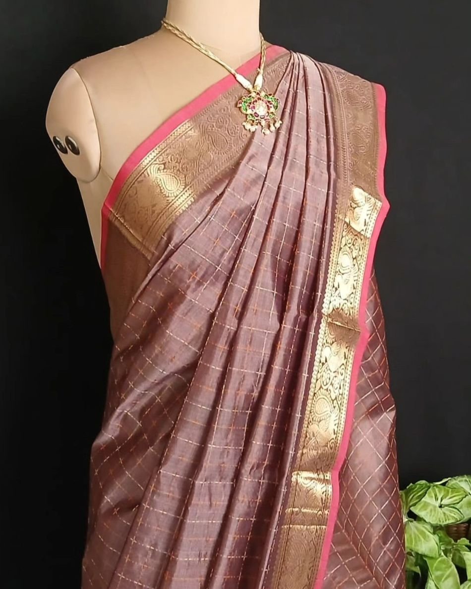 Silk-Cotton Kanchi Handweave with Zari - (SCHZ0020) - Image 9
