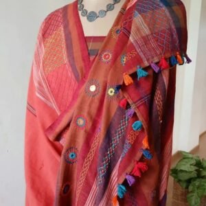 Lambani Hand Embroidery on Handspun Handwoven Cotton Saree - (LHCS0003)