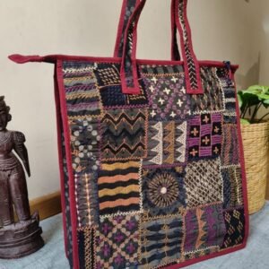 Boho Patchwork Tote Bag with Hand-Embroidery -(TOTB0001)