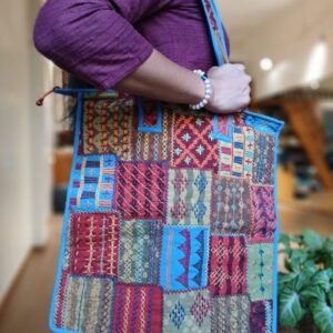 Boho Patchwork Tote Bag with Hand-Embroidery -(TOTB1110)