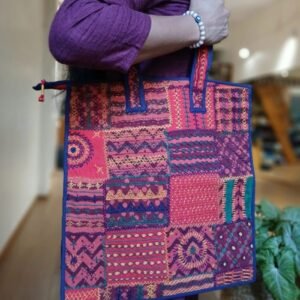 Boho Patchwork Tote Bag with Hand-Embroidery -(TOTB1112)
