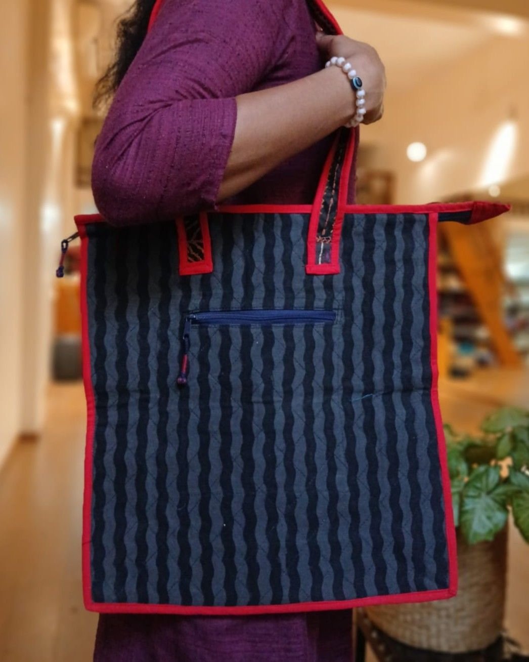 Boho Patchwork Tote Bag with Hand-Embroidery -(TOTB1114) - Image 3