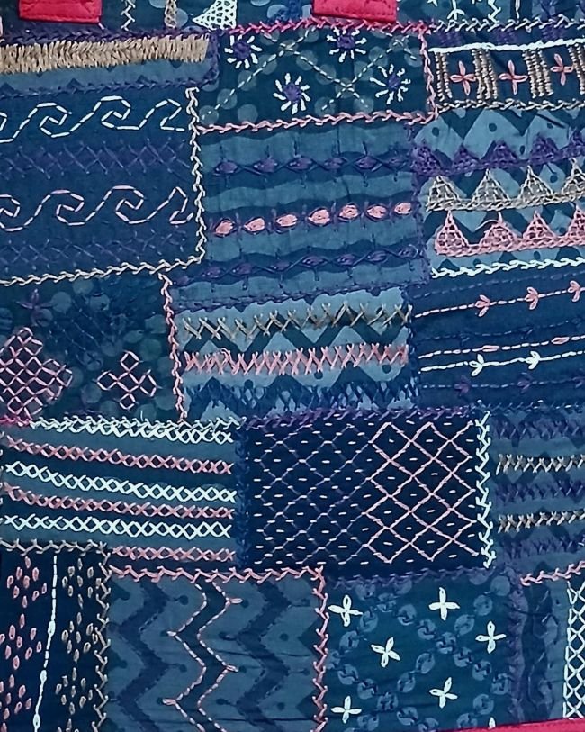 Boho Patchwork Tote Bag with Hand-Embroidery -(TOTB1114) - Image 2