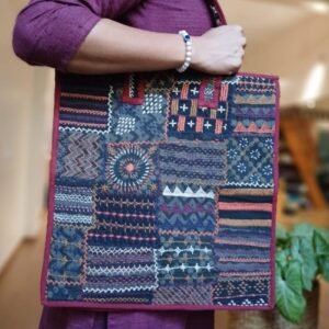 Boho Patchwork Tote Bag with Hand-Embroidery -(TOTB1102)