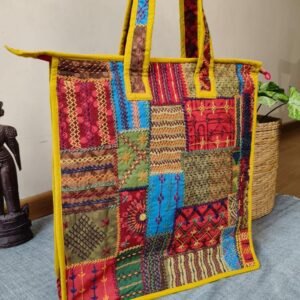 Boho Patchwork Tote Bag with Hand-Embroidery -(TOTB0003)