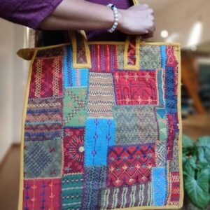 Boho Patchwork Tote Bag with Hand-Embroidery -(TOTB1104)