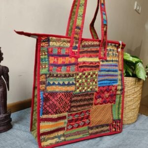 Boho Patchwork Tote Bag with Hand-Embroidery -(TOTB0004)