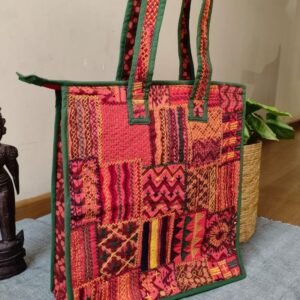Boho Patchwork Tote Bag with Hand-Embroidery -(TOTB0005)
