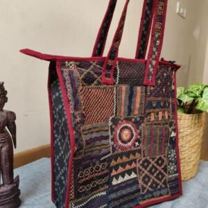 Boho Patchwork Tote Bag with Hand-Embroidery -(TOTB0006)