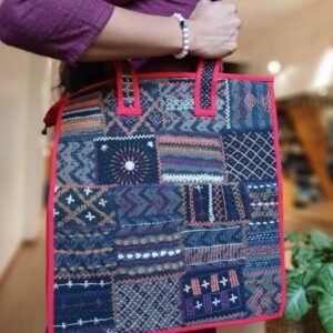 Boho Patchwork Tote Bag with Hand-Embroidery -(TOTB1106)