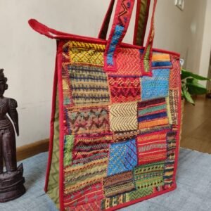 Boho Patchwork Tote Bag with Hand-Embroidery -(TOTB0009)
