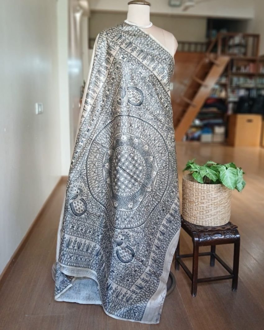 Madhubani on Tussar Silk – (MADT0038) - Image 8