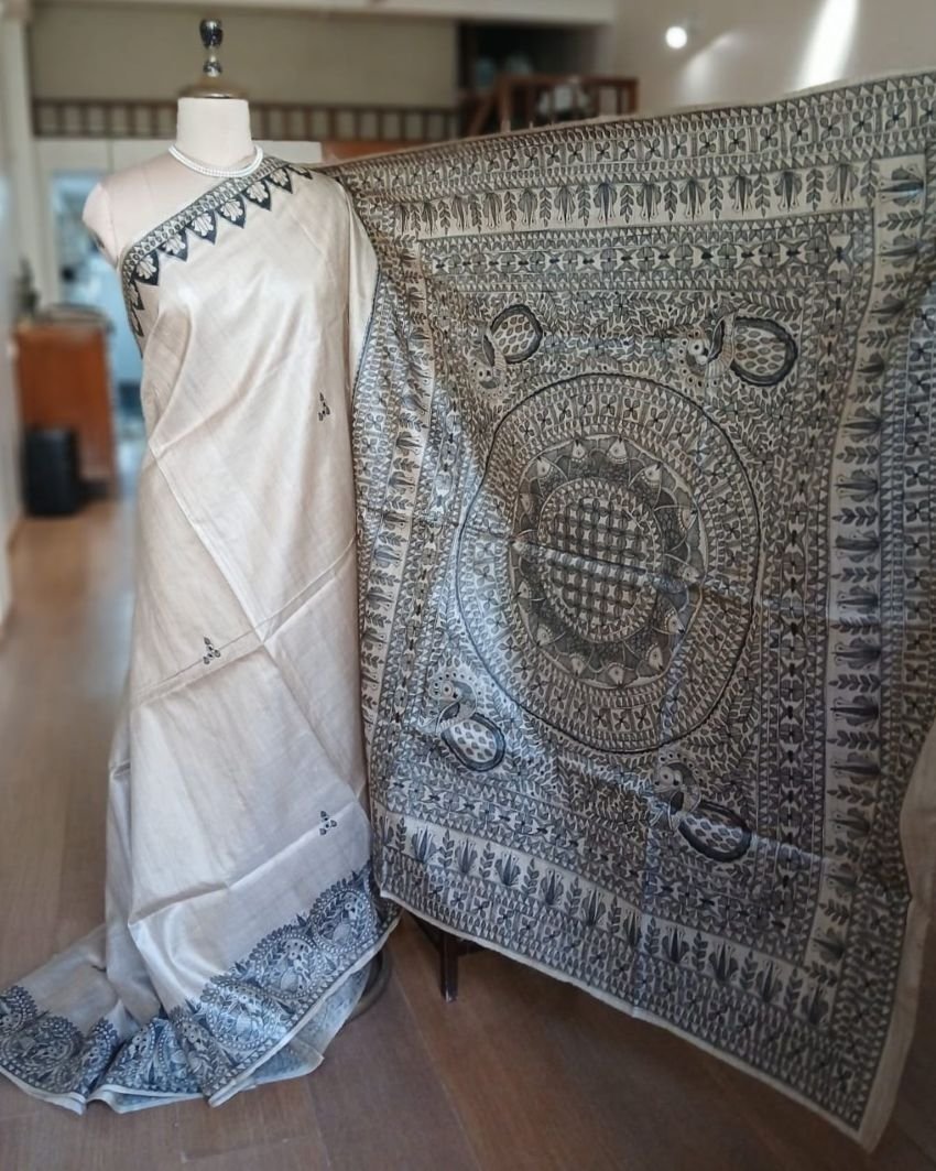 Madhubani on Tussar Silk – (MADT0038) - Image 5