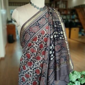 Hand Blockprint Saree on Silk-Cotton - (HBSS0001)