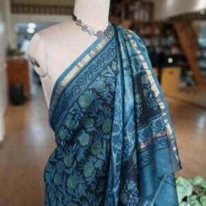 Hand Blockprint Saree on Silk-Cotton - (HBSS0002)
