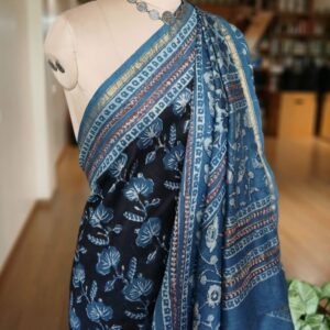 Hand Blockprint Saree on Silk-Cotton - (HBSS0004)