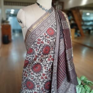 Hand Blockprint Saree on Silk-Cotton - (HBSS0003)