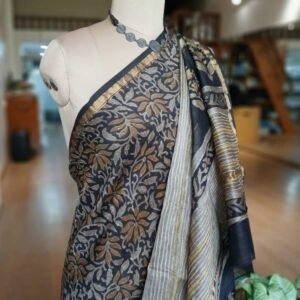 Hand Blockprint Saree on Silk-Cotton - (HBSS0005)