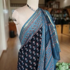 Hand Blockprint Saree on Silk-Cotton - (HBSS0006)