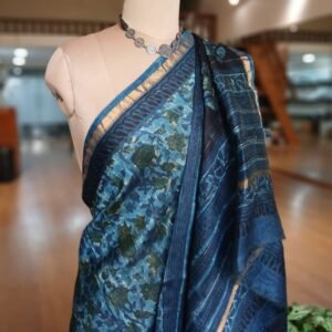 Hand Blockprint Saree on Silk-Cotton - (HBSS0008)