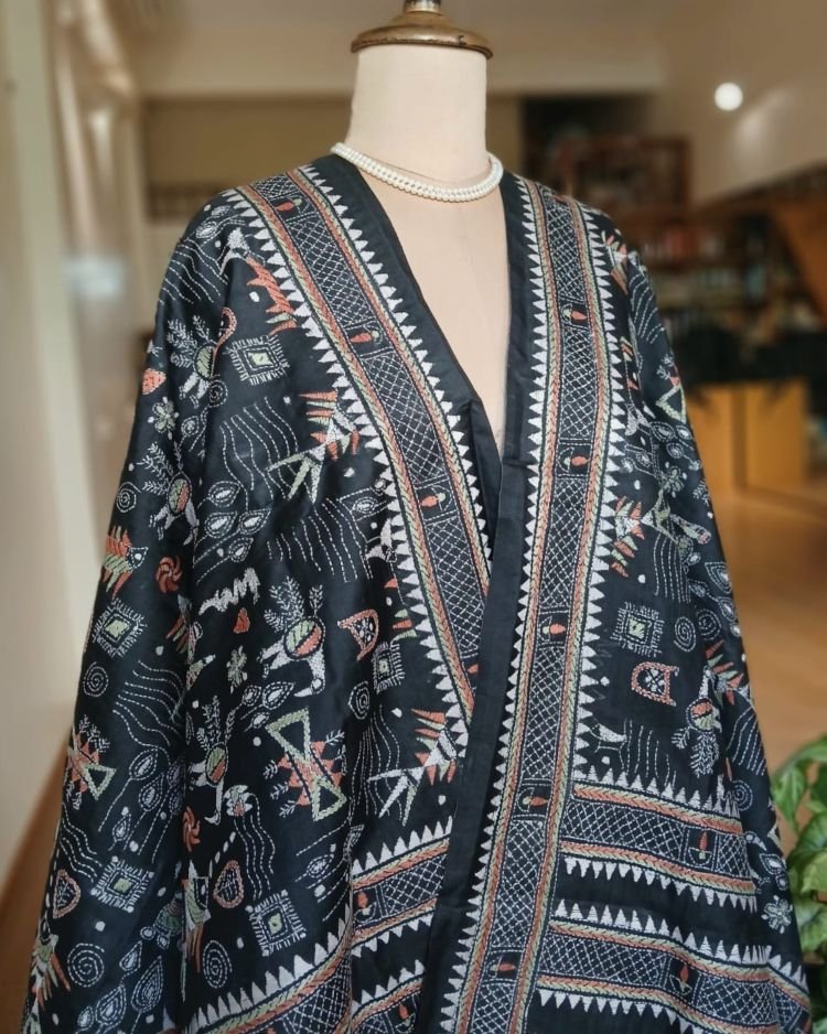 Pure Silk Kantha Dupatta from Santiniketan – (KSDS1009) - Image 2