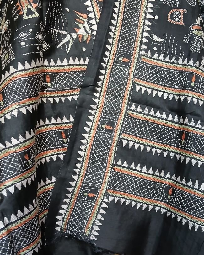 Pure Silk Kantha Dupatta from Santiniketan – (KSDS1009) - Image 3