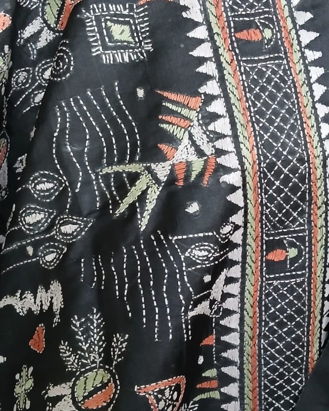 Pure Silk Kantha Dupatta from Santiniketan – (KSDS1009) - Image 4