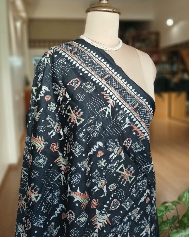 Pure Silk Kantha Dupatta from Santiniketan – (KSDS1009) - Image 7