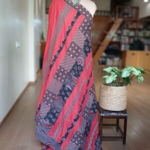Ajrakh Applique Saree in Mul Cotton – (MCAS1044)