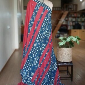 Ajrakh Applique Saree in Mul Cotton – (MCAS1049)