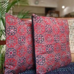 Ajrakh Cushion Covers in Natural Dyes with Hand Embroidery – (CUSH1101)
