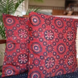 Ajrakh Cushion Covers in Natural Dyes with Hand Embroidery – (CUSH1110)