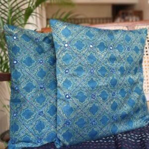 Ajrakh Cushion Covers in Natural Dyes with Hand Embroidery – (CUSH1111)