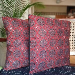 Ajrakh Cushion Covers in Natural Dyes with Hand Embroidery – (CUSH1112)