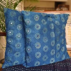 Ajrakh Cushion Covers in Natural Dyes with Hand Embroidery – (CUSH1113)