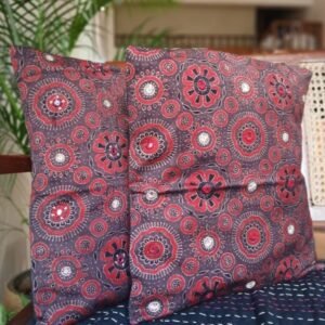 Ajrakh Cushion Covers in Natural Dyes with Hand Embroidery – (CUSH1114)