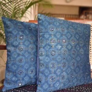 Ajrakh Cushion Covers in Natural Dyes with Hand Embroidery – (CUSH1115)