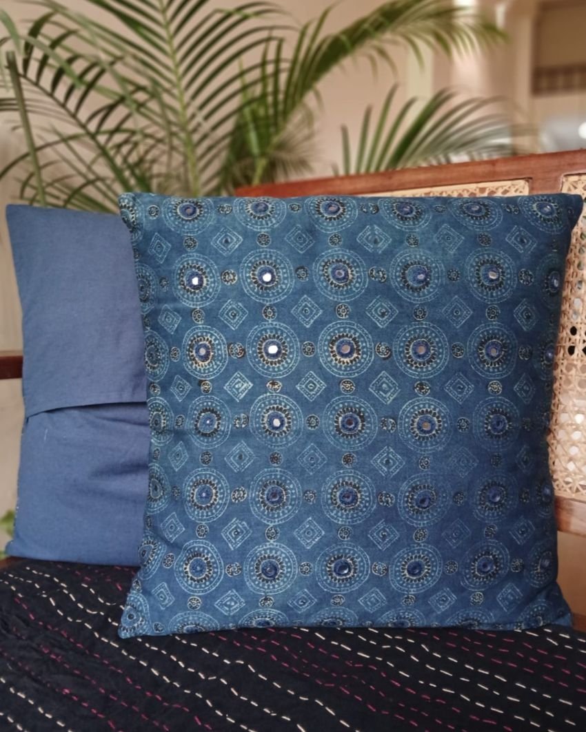 Ajrakh Cushion Covers in Natural Dyes with Hand Embroidery – (CUSH1115) - Image 5