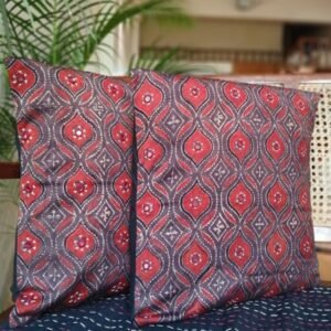 Ajrakh Cushion Covers in Natural Dyes with Hand Embroidery – (CUSH1116)