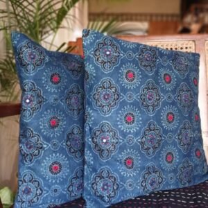 Ajrakh Cushion Covers in Natural Dyes with Hand Embroidery – (CUSH1117)