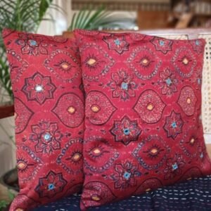 Ajrakh Cushion Covers in Natural Dyes with Hand Embroidery – (CUSH1118)