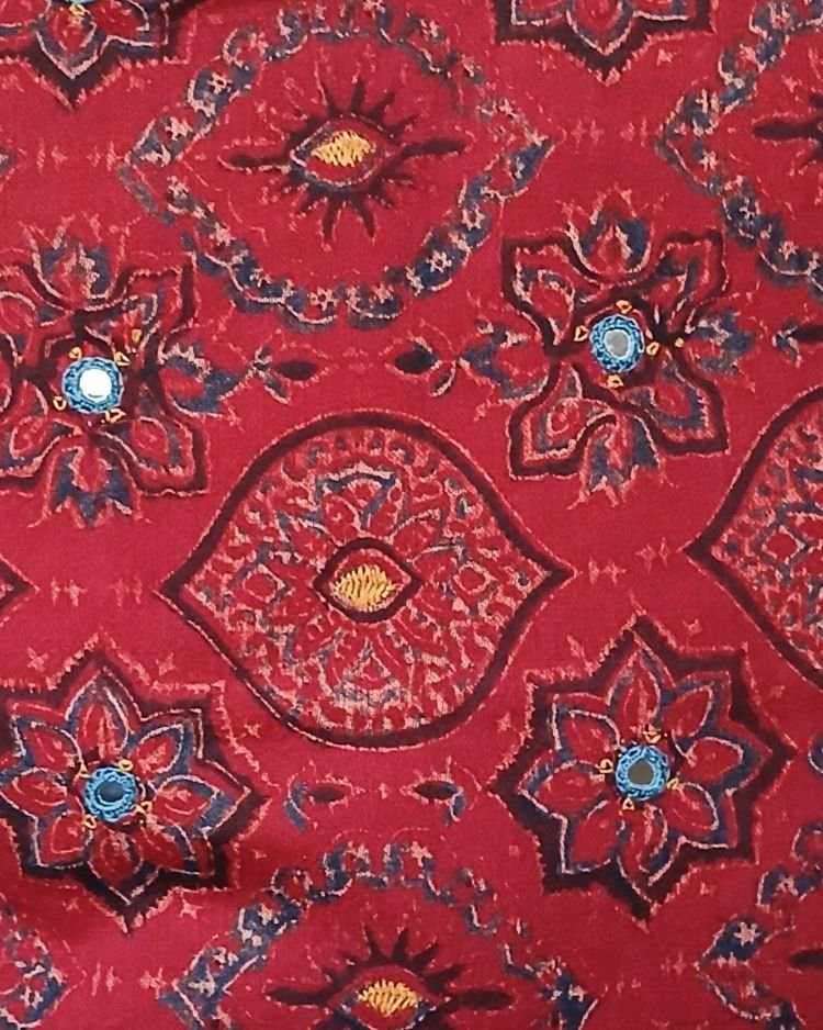 Ajrakh Cushion Covers in Natural Dyes with Hand Embroidery – (CUSH1118) - Image 4