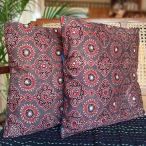 Ajrakh Cushion Covers in Natural Dyes with Hand Embroidery – (CUSH1119)