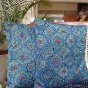 Ajrakh Cushion Covers in Natural Dyes with Hand Embroidery – (CUSH1105)