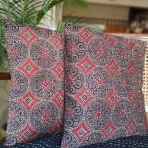 Ajrakh Cushion Covers in Natural Dyes with Hand Embroidery – (CUSH1106)