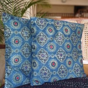 Ajrakh Cushion Covers in Natural Dyes with Hand Embroidery – (CUSH1107)