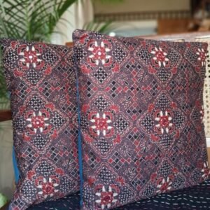 Ajrakh Cushion Covers in Natural Dyes with Hand Embroidery – (CUSH1108)