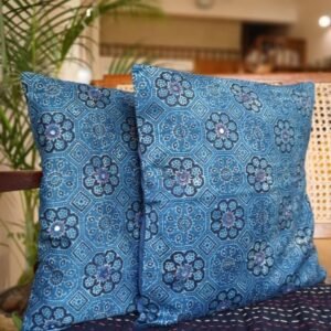 Ajrakh Cushion Covers in Natural Dyes with Hand Embroidery – (CUSH1109)