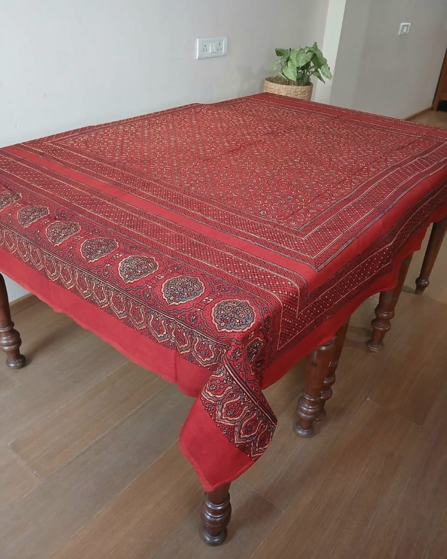 Rectangular Ajrakh Table Cloth in Natural Dyes - (RATC0001)